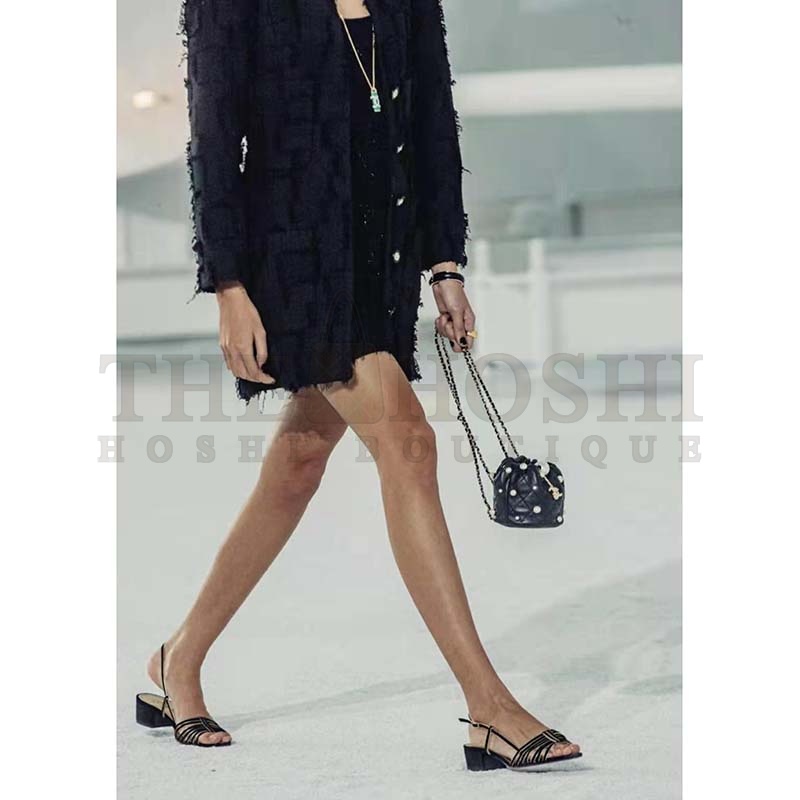 Ch**el Women Mini Drawstring Bag Lambskin Imitation Pearls & Gold-Tone Metal Black Master Quality