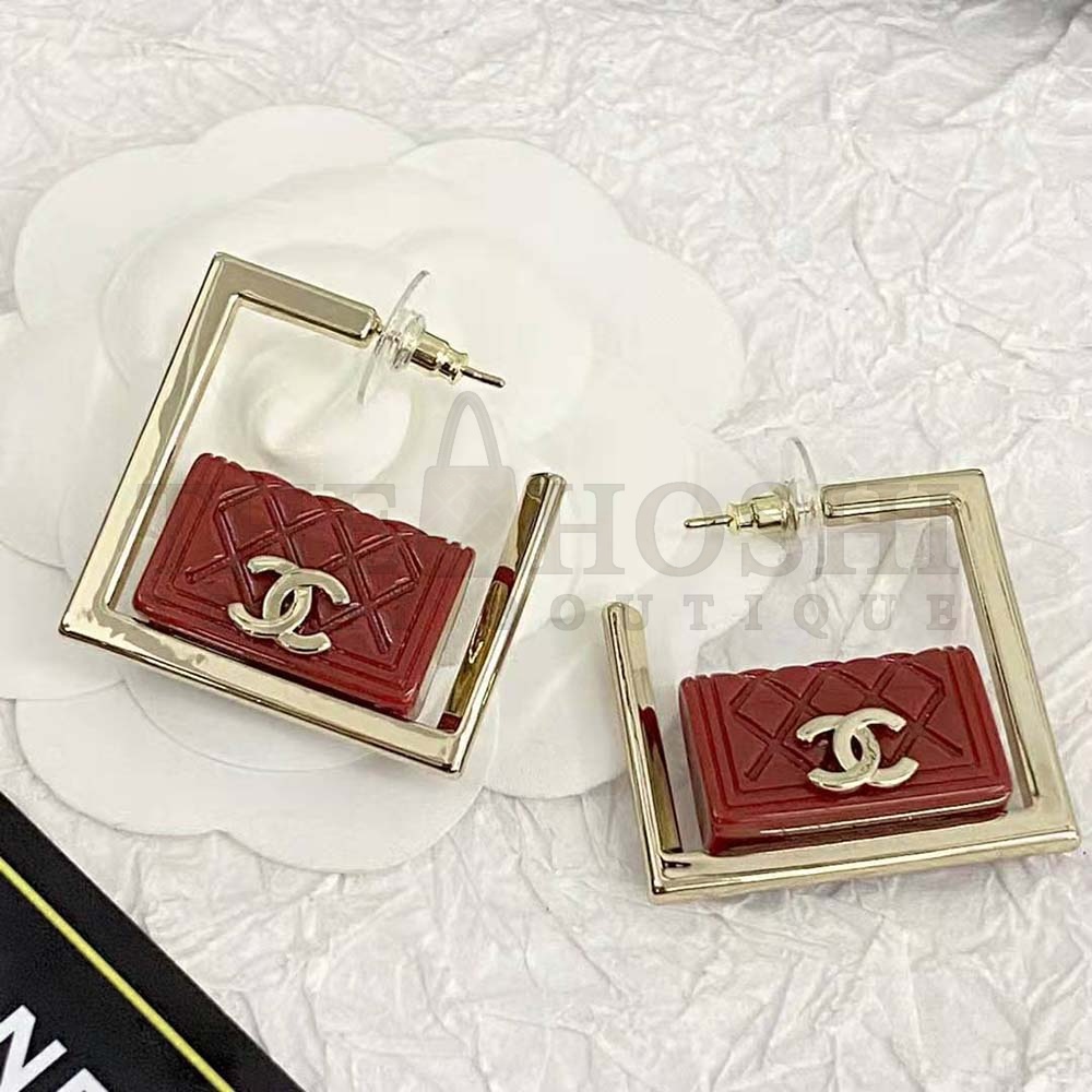 Ch**el Women Hoop Earrings in Metal and Resin-Red Master Quality