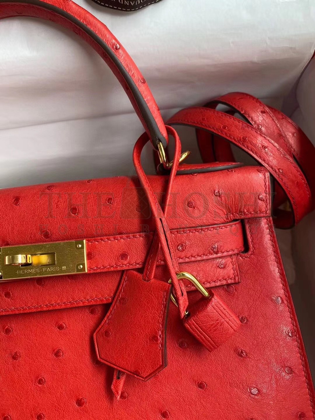 H**me5 Red Ostrich Kelly 28cm Handmade Bag Master Quality