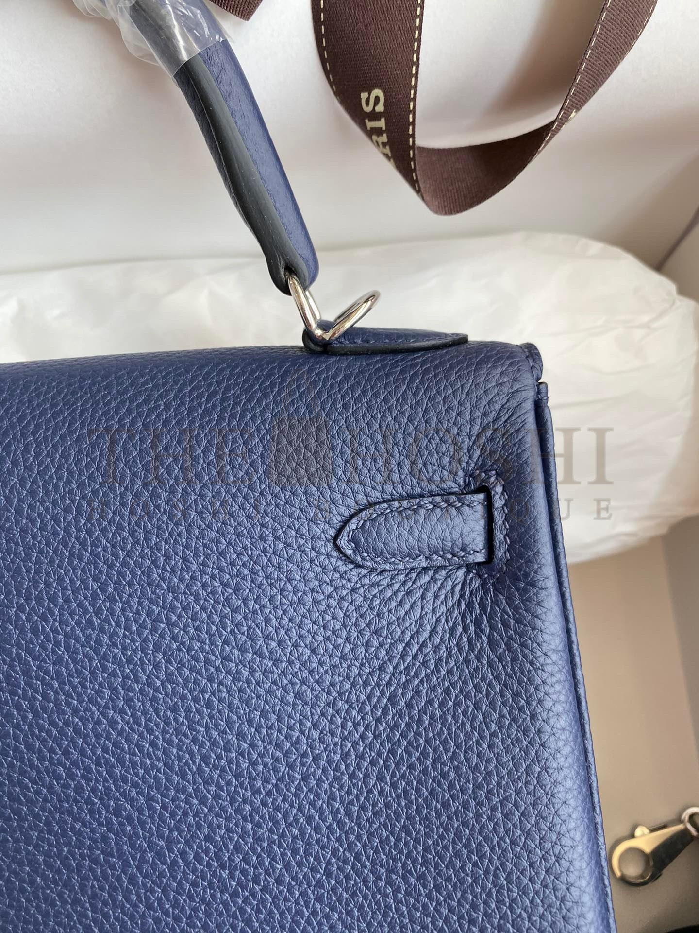 H**me5 Kelly Retourne 25 Handmade Bag In Blue Saphir Clemence Leather Master Quality