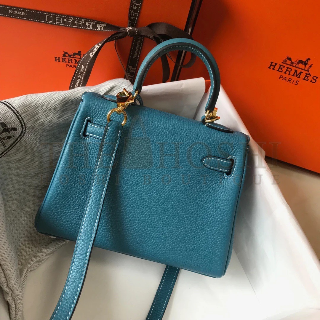 H**me5 Kelly 20cm Bag In Blue Jean Clemence Leather GHW Master Quality