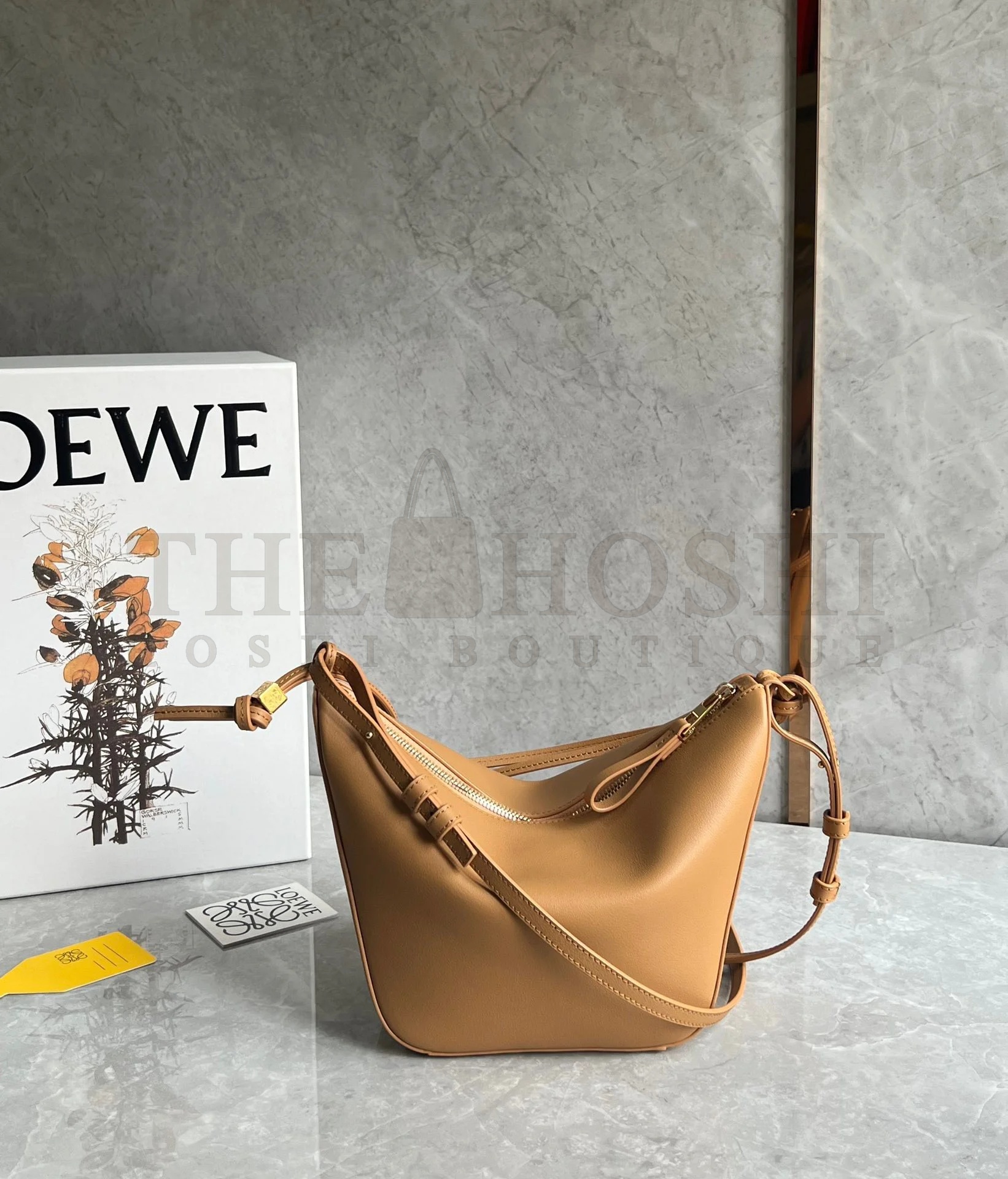 L0ew* Mini Hammock Hobo Bag in Light Brown Calfskin Master Quality