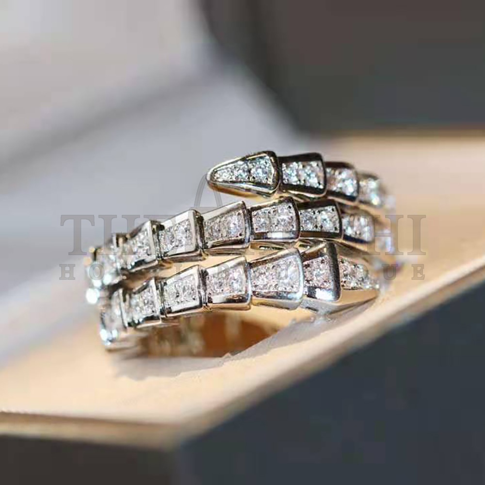 Bv1g*ai Women Serpenti Viper Two-coil 18 KT White Gold Ring Master Quality