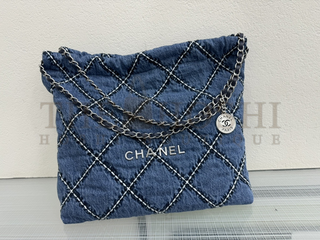 Ch**el Women CC 22 Handbag Stitched Denim Silver Metal Blue 20cm and 36cm Master Quality