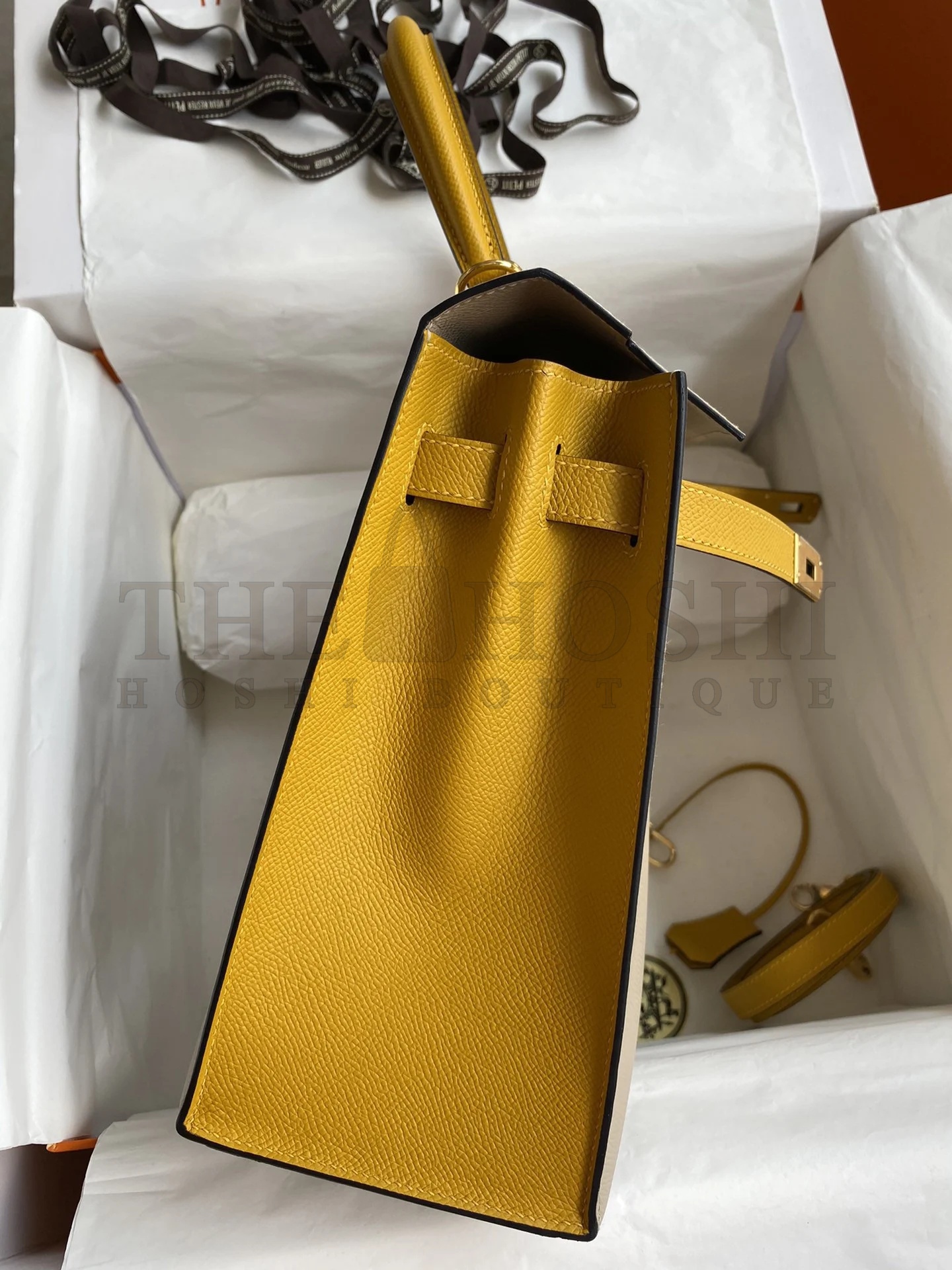 H**me5 Kelly Sellier 32 Bicolor Bag in Trench and Yellow Epsom Calfskin Master Quality