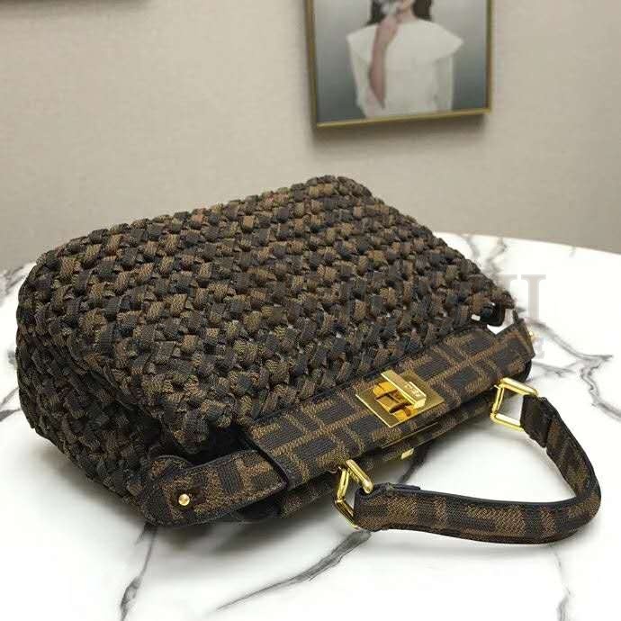 F**di Women Peekaboo Iconic Mini Jacquard Fabric Interlace Bag FF Master Quality