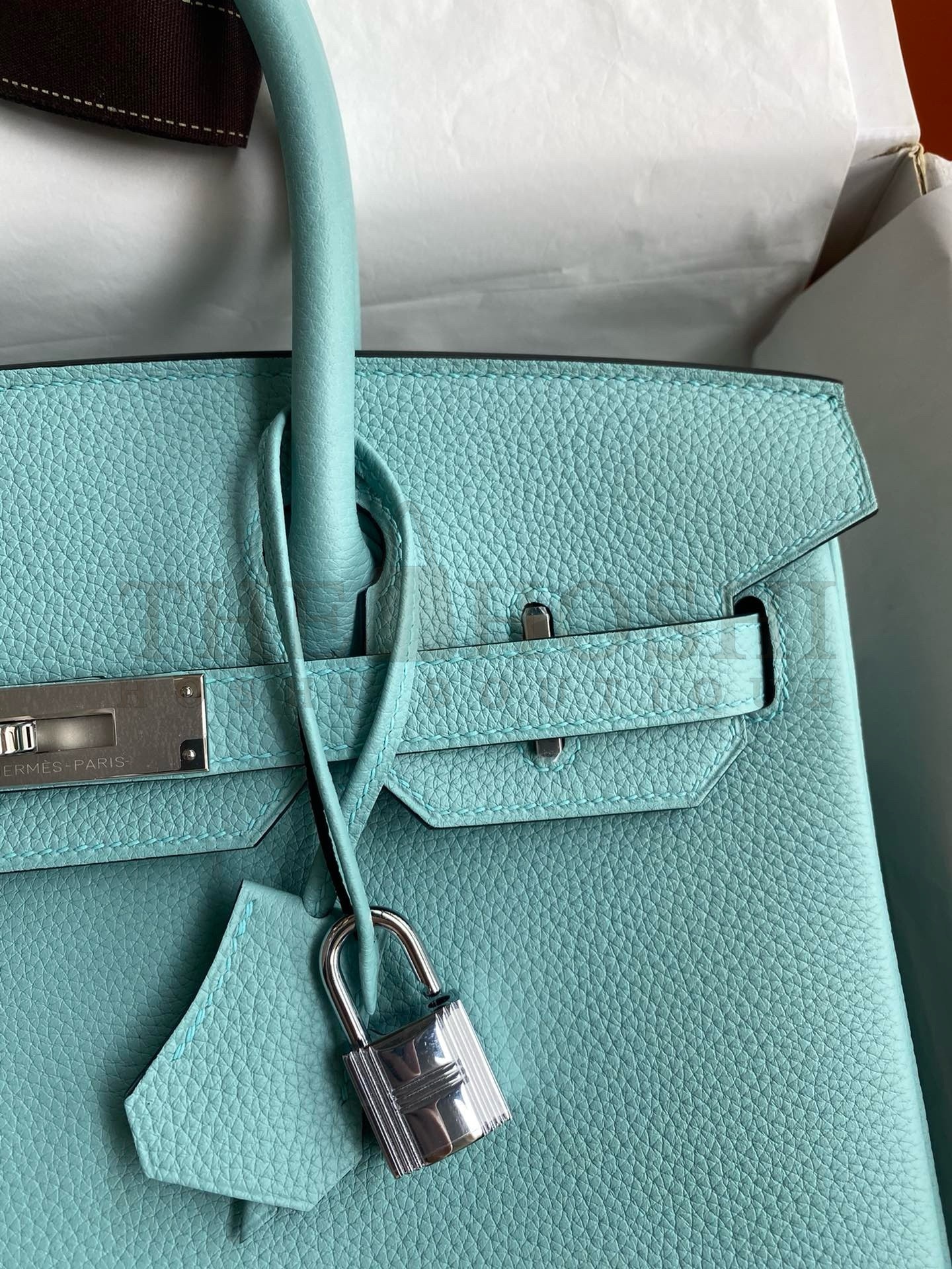 H**me5 Birkin 30 Retourne Handmade Bag In Blue Atoll Clemence Leather Master Quality