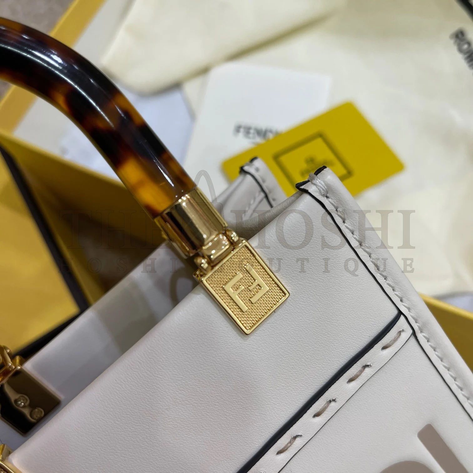F**di Mini Sunshine Shopper Bag In White Leather Master Quality