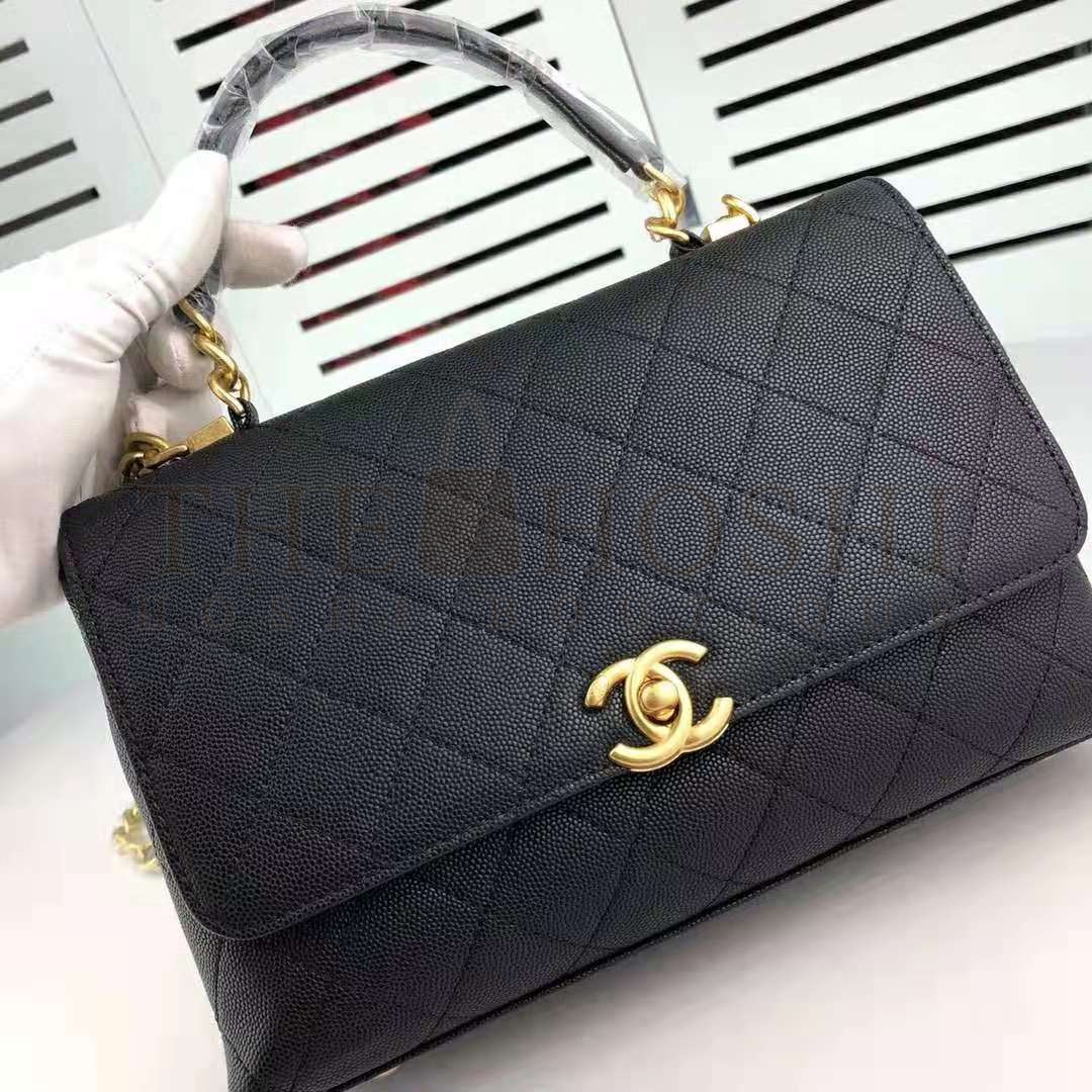 Ch**el Women Flap Bag with Top Handle in Calfskin-Black Master Quality