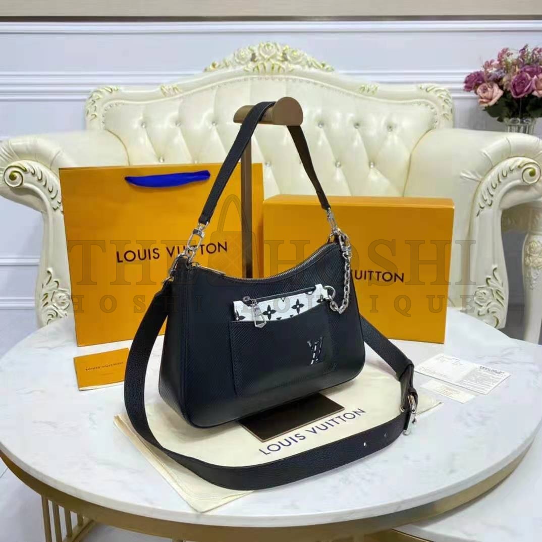 L0vis Vvtt0n LV Women Marelle Handbag Black Epi Grained Cowhide Leather Canvas Master Quality
