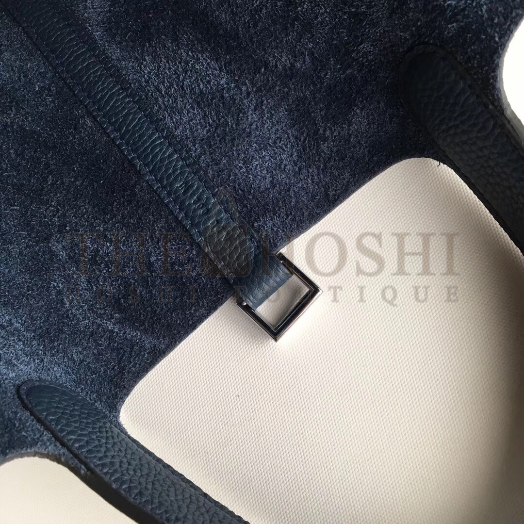 H**me5 Navy Blue Picotin Lock 18cm Bag With Braided Handles Master Quality