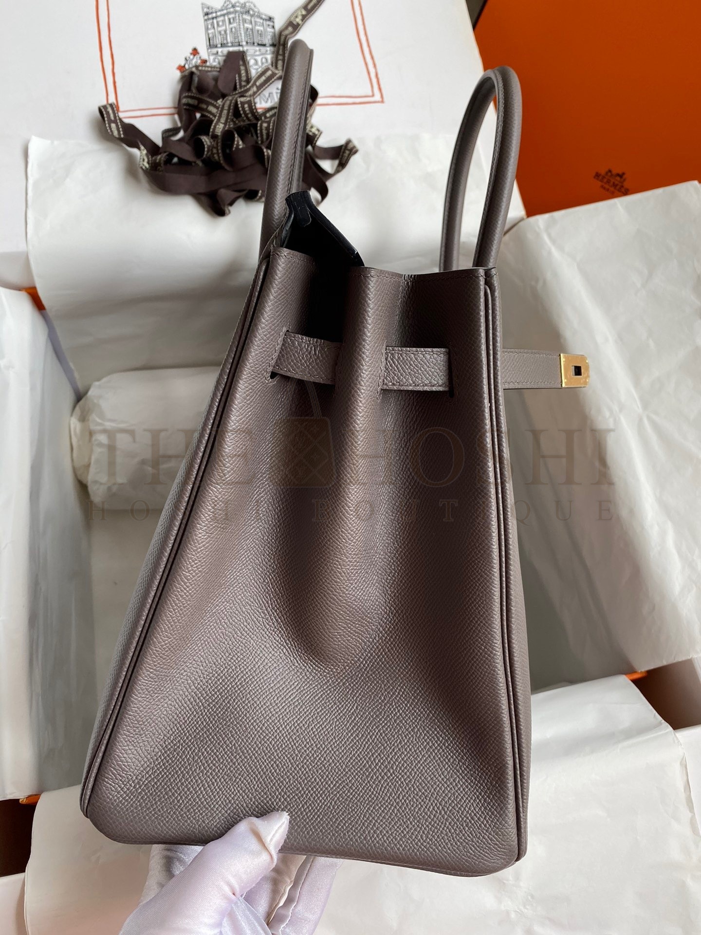 H**me5 Birkin 35 Retourne Handmade Bag In Etain Epsom Calfskin Master Quality
