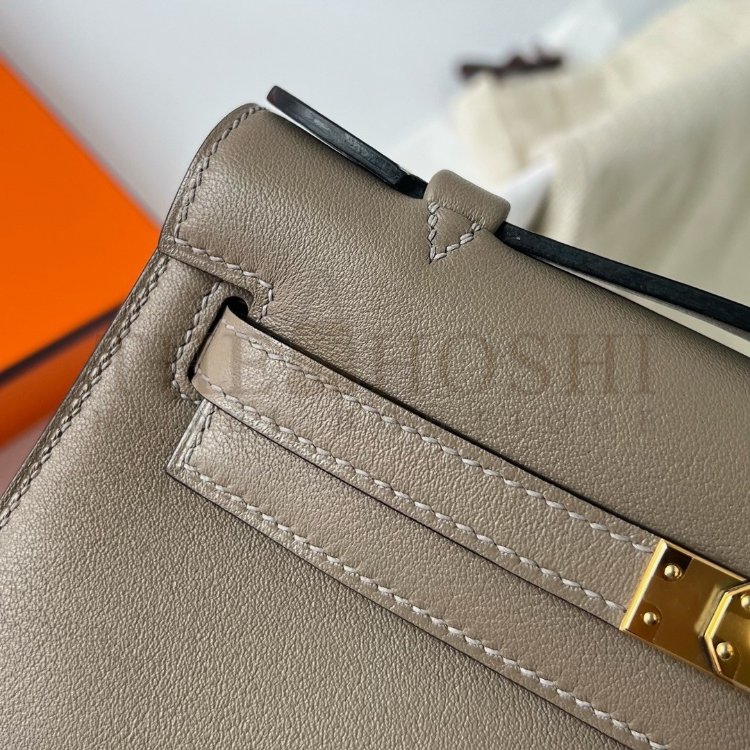 H**me5 Kelly Pochette Handmade Bag In Taupe Swift Calfskin Master Quality