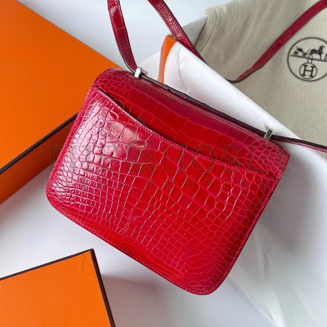 H**me5 Constance 18 Handmade Bag In Red Shiny Alligator Leather Master Quality