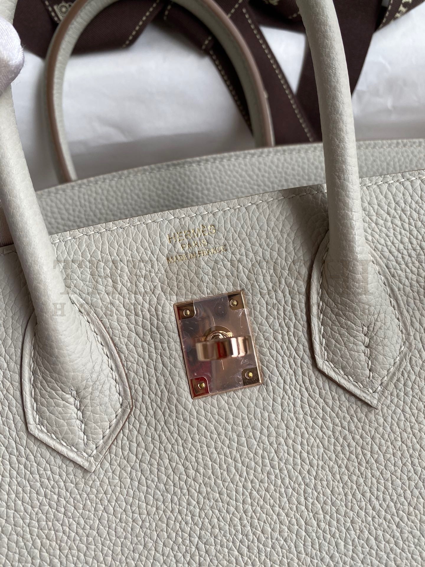 H**me5 Birkin 25 Retourne Handmade Bag In Pearl Grey Clemence Leather Master Quality
