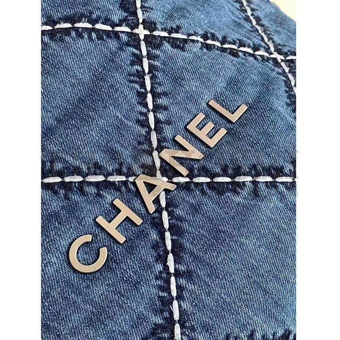 Ch**el Women CC 22 Handbag Stitched Denim Silver Metal Blue 20cm and 36cm Master Quality
