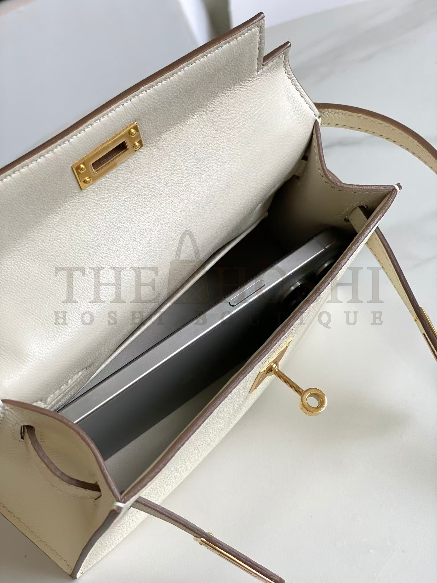 H**me5 Kelly Mini II Sellier Bag In Beton Epsom Leather GHW Master Quality