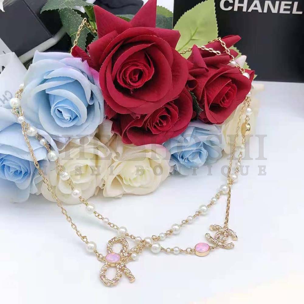 Ch**el Women Long Necklace in Metal and Glass Pearls Strass Master Quality