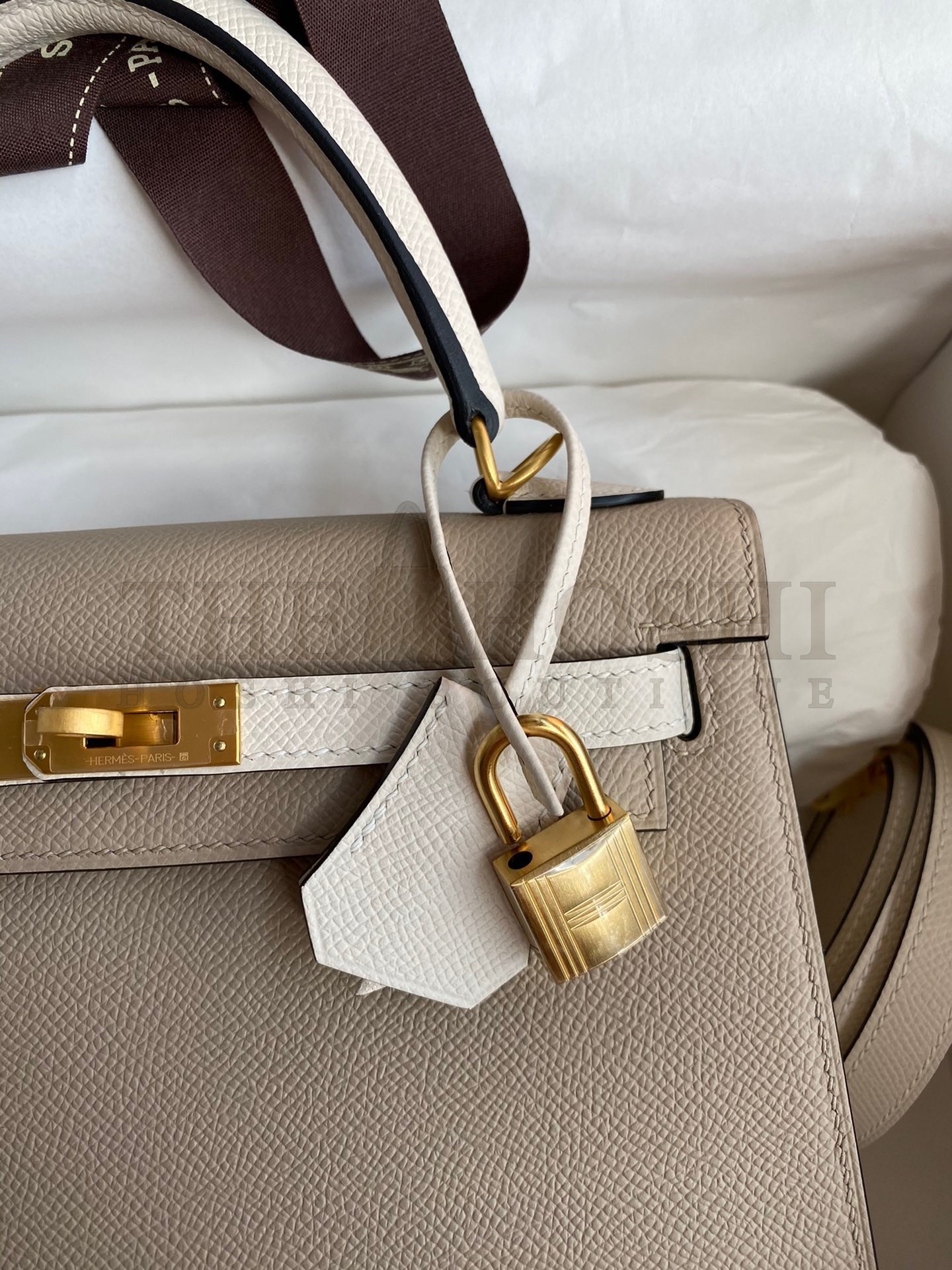 H**me5 Kelly Sellier 25 Bicolor Bag in Trench and Craie Epsom Calfskin Master Quality