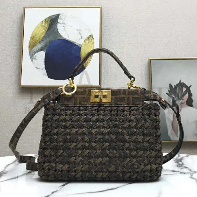 F**di Women Peekaboo Iconic Mini Jacquard Fabric Interlace Bag FF Master Quality