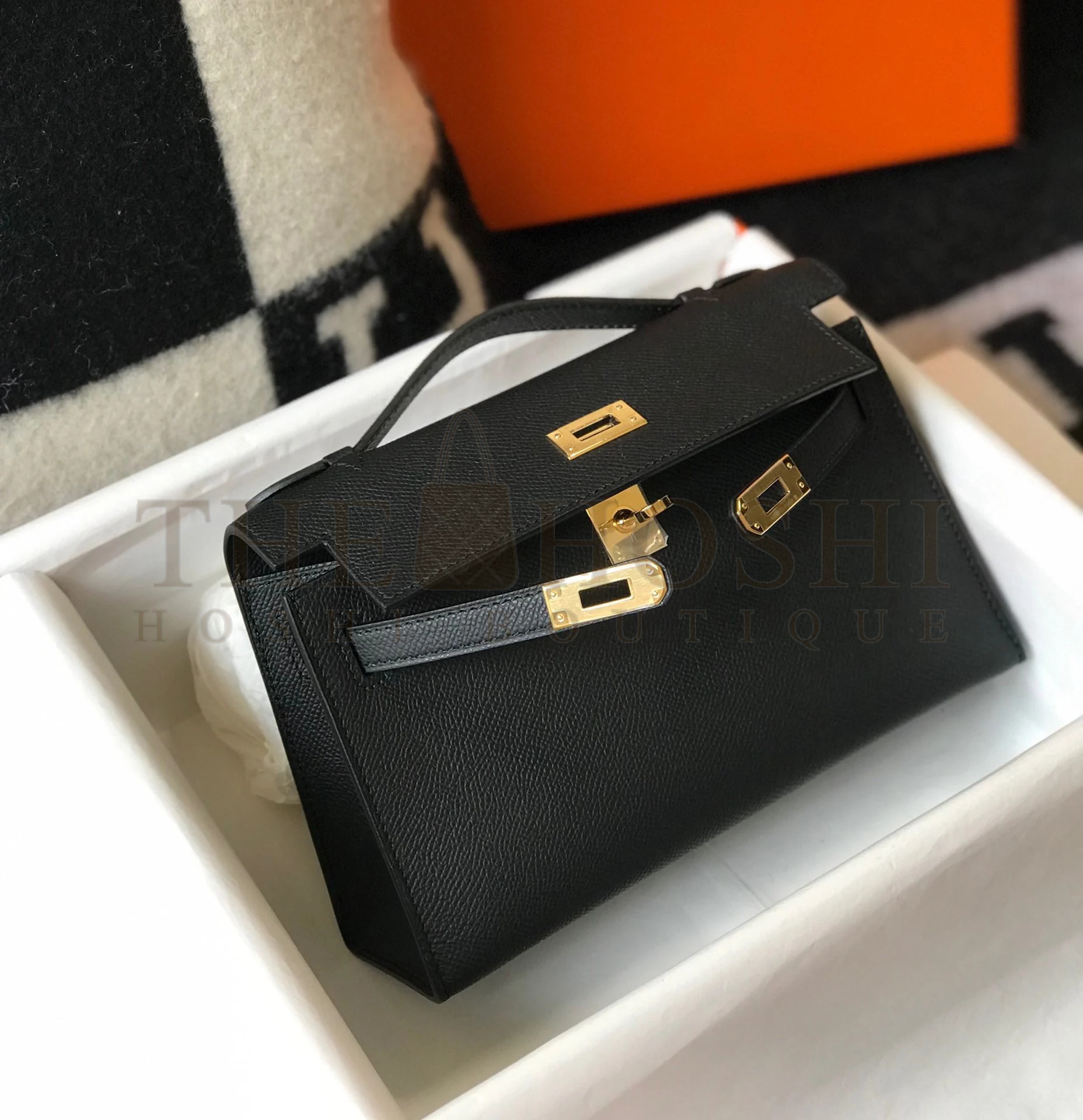 H**me5 Kelly Pochette Clutch Bag In Black Epsom Leather Master Quality
