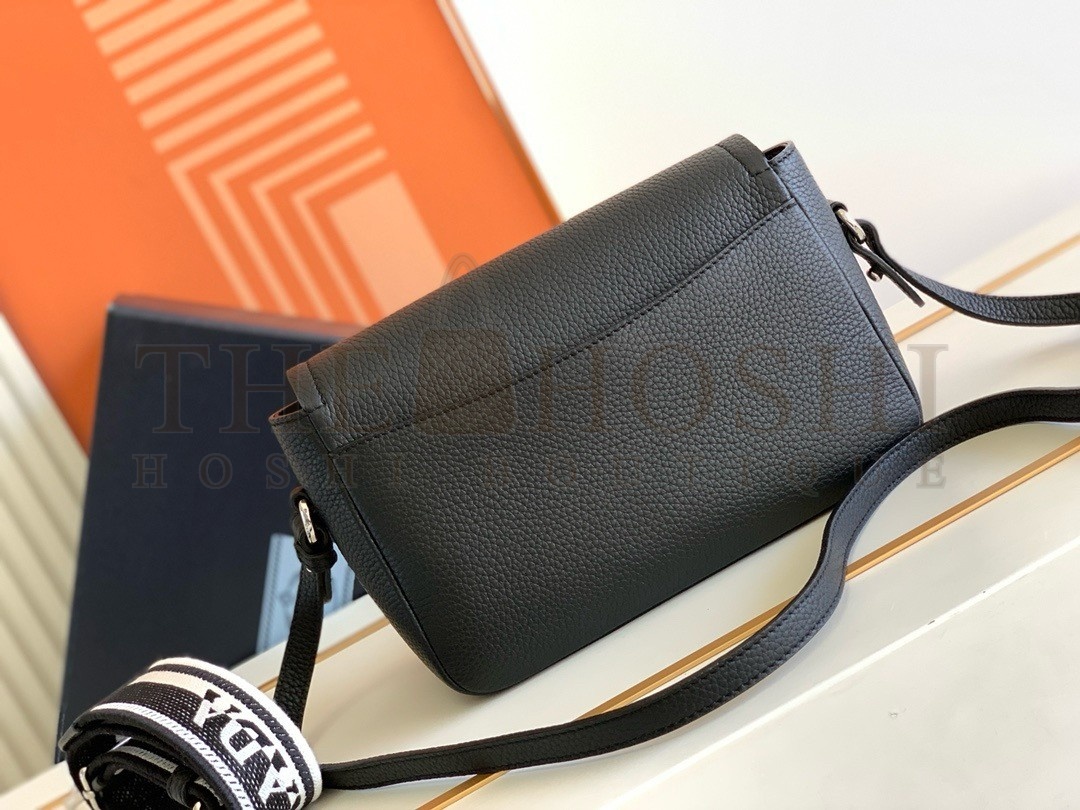 Pra*a Flap Shoulder Bag in Black Grained Leather Master Quality