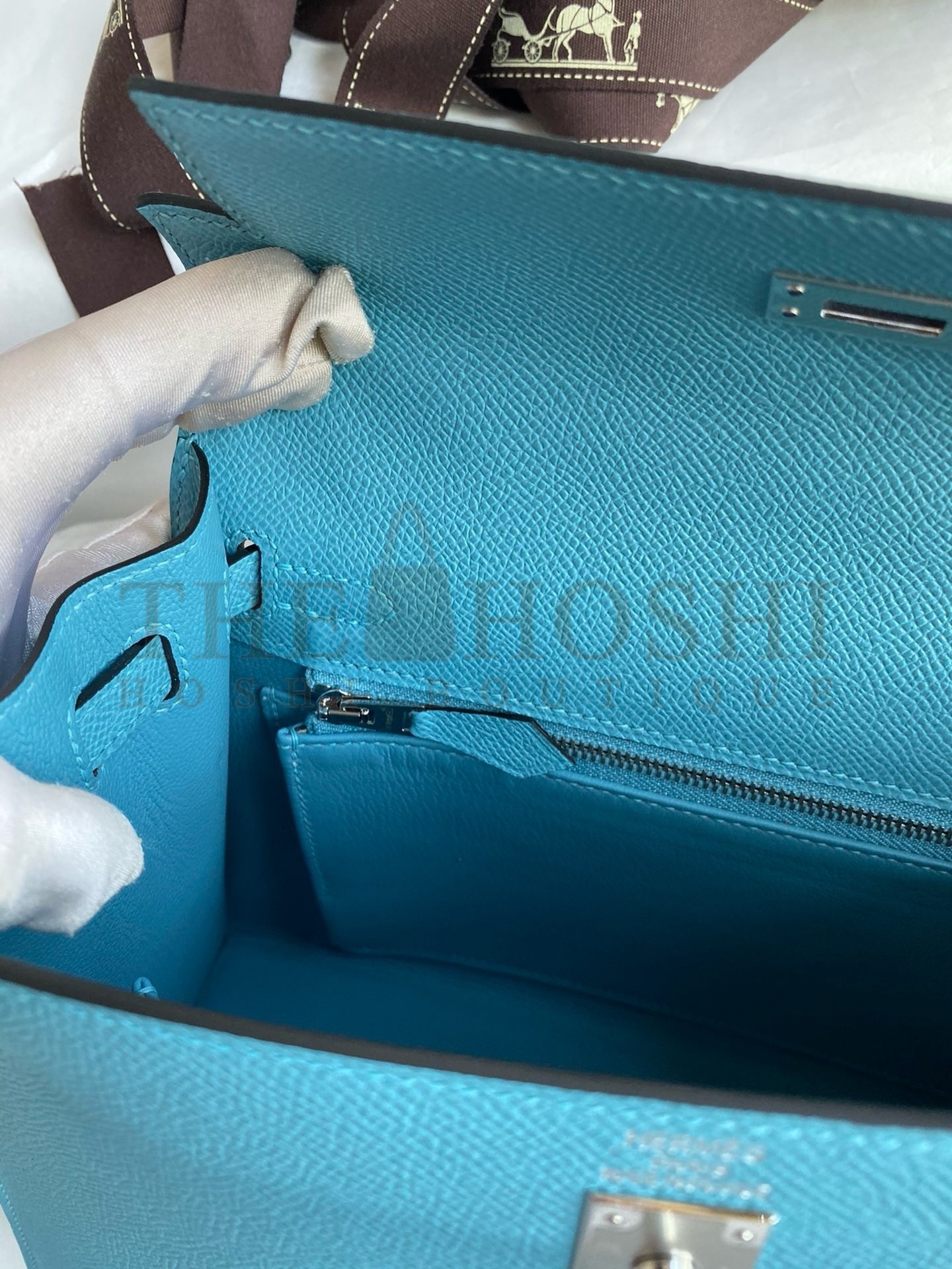 H**me5 Kelly Sellier 25 Handmade Bag In Blue du Nord Epsom Calfskin Master Quality
