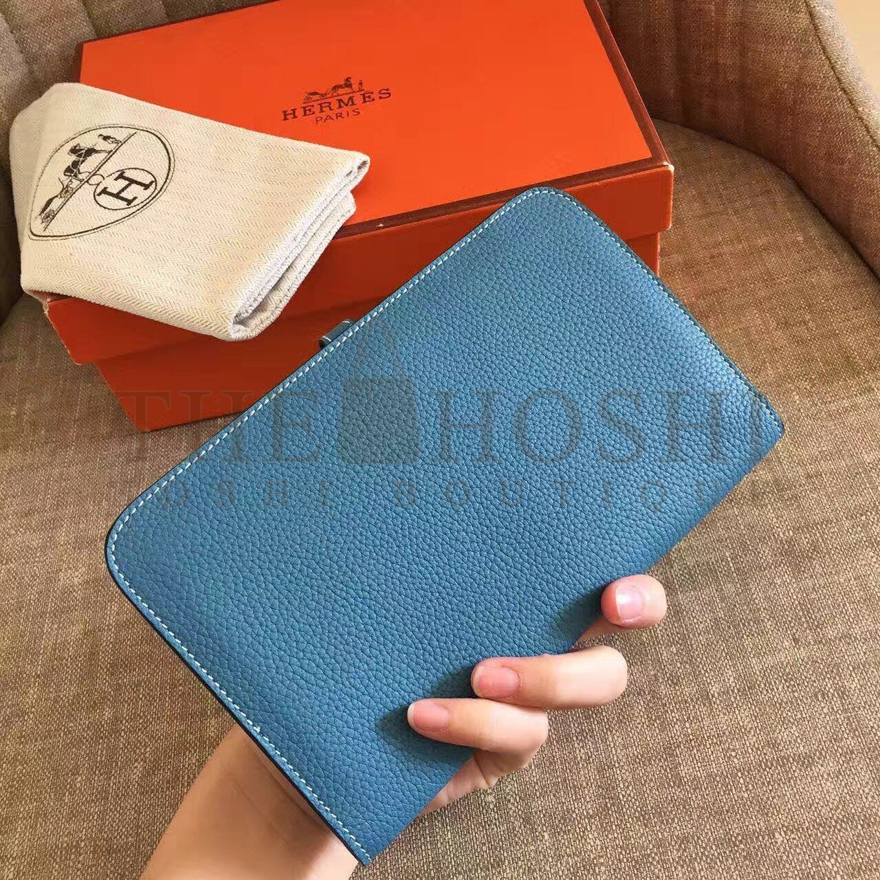H**me5 Dogon Duo Wallet in Blue Jean Clemence Leather Master Quality