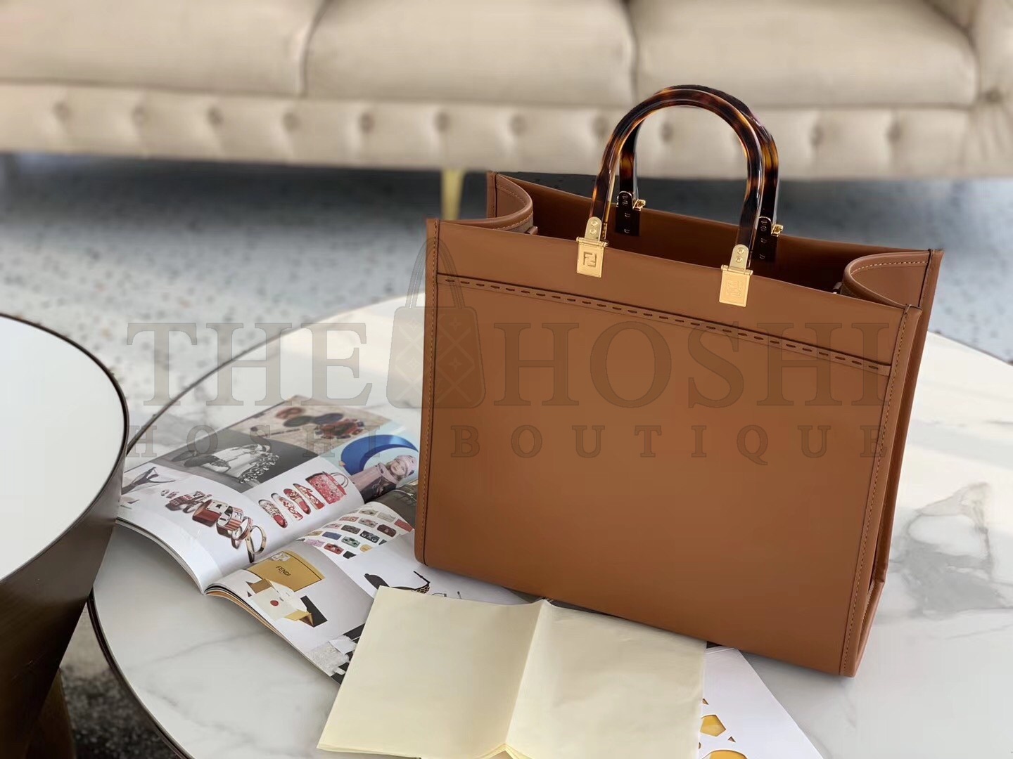 F**di Sunshine Medium Tote Bag In Brown Calfskin Master Quality