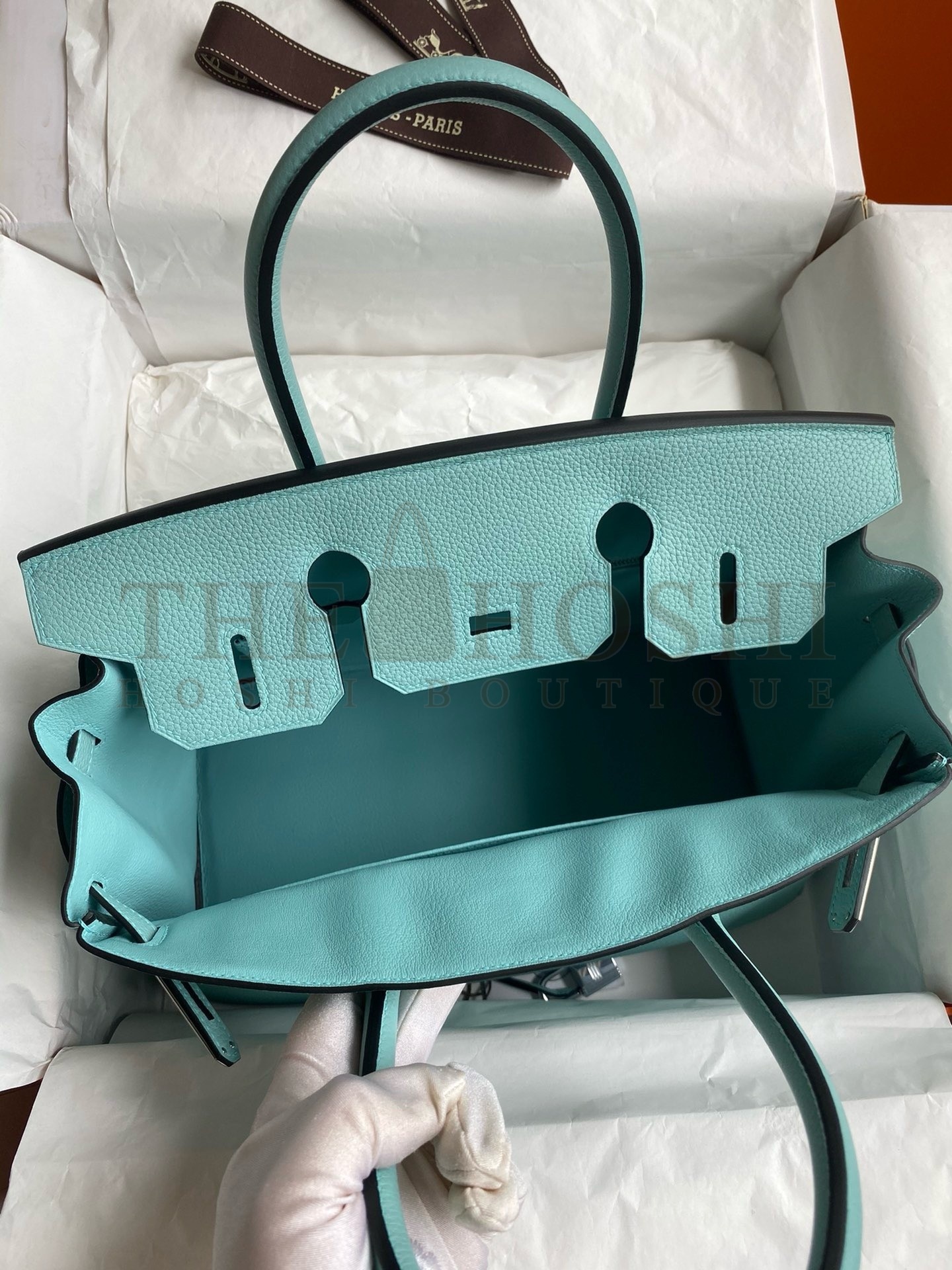 H**me5 Birkin 30 Retourne Handmade Bag In Blue Atoll Clemence Leather Master Quality