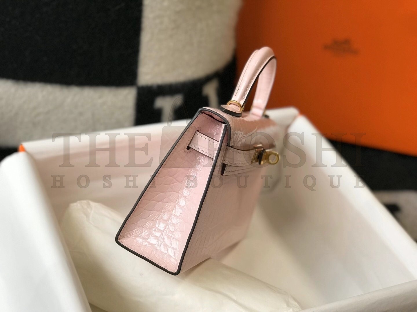 H**me5 Kelly Mini II Bag In Rose Dragee Embossed Crocodile Calfskin Master Quality