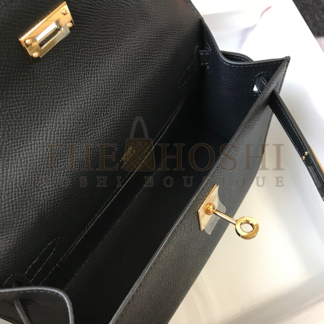 H**me5 Kelly Pochette Clutch Bag In Black Epsom Leather Master Quality