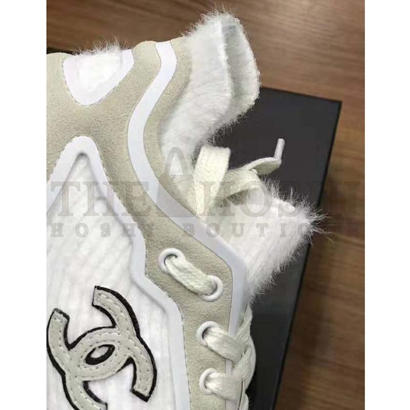 Ch**el Women Velvet Calfskin & Mixed Fibers Sneakers-Grey Master Quality