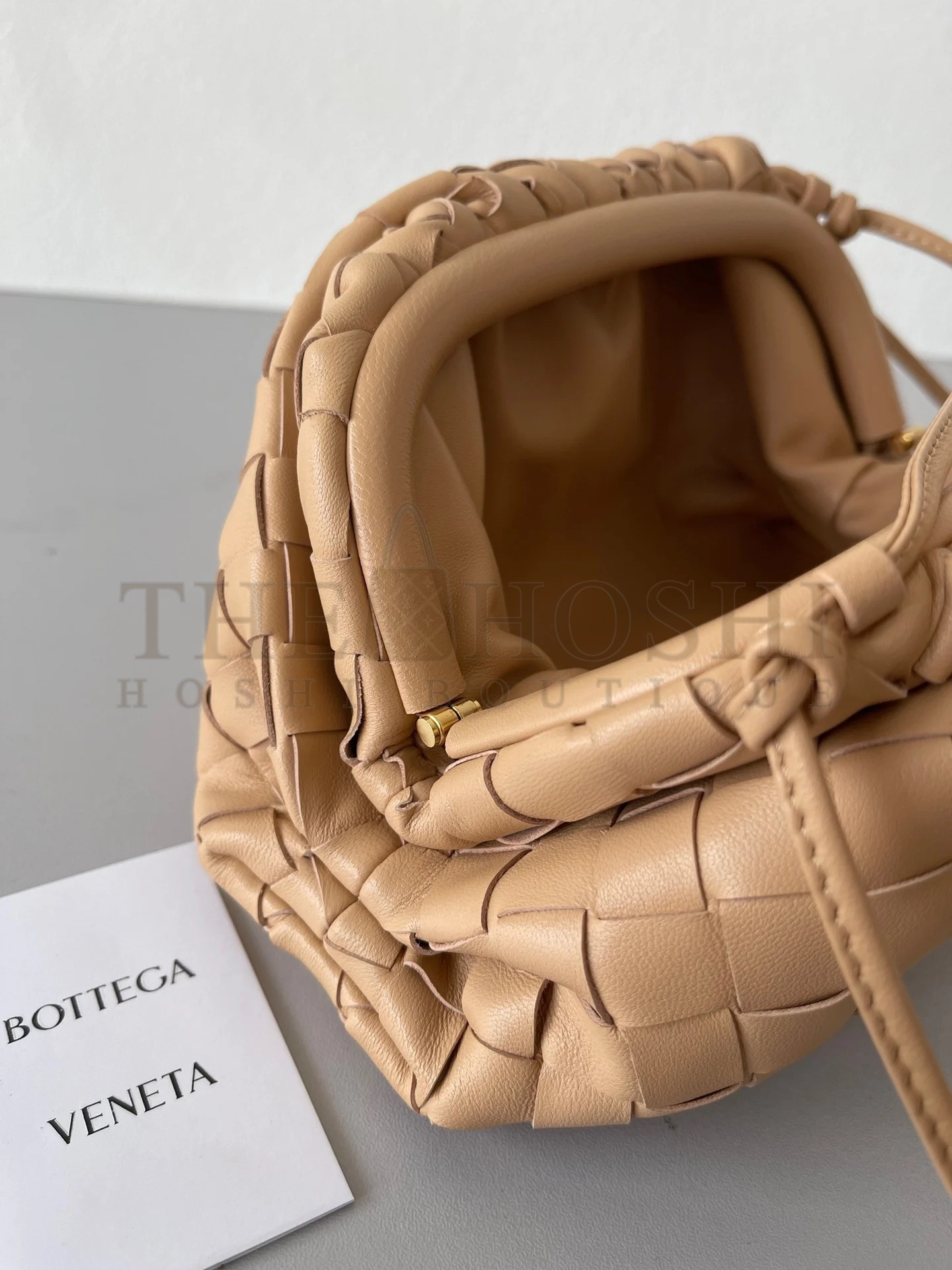 B0tt*ga Ven*ta Mini Pouch with Strap in Almond Intrecciato Lambskin Master Quality
