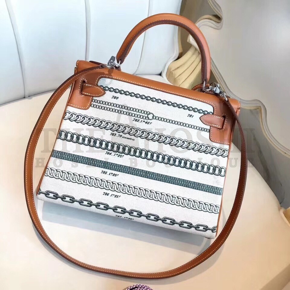 H**me5 Kelly 28cm De Camp Dechainee Toile Bag Master Quality