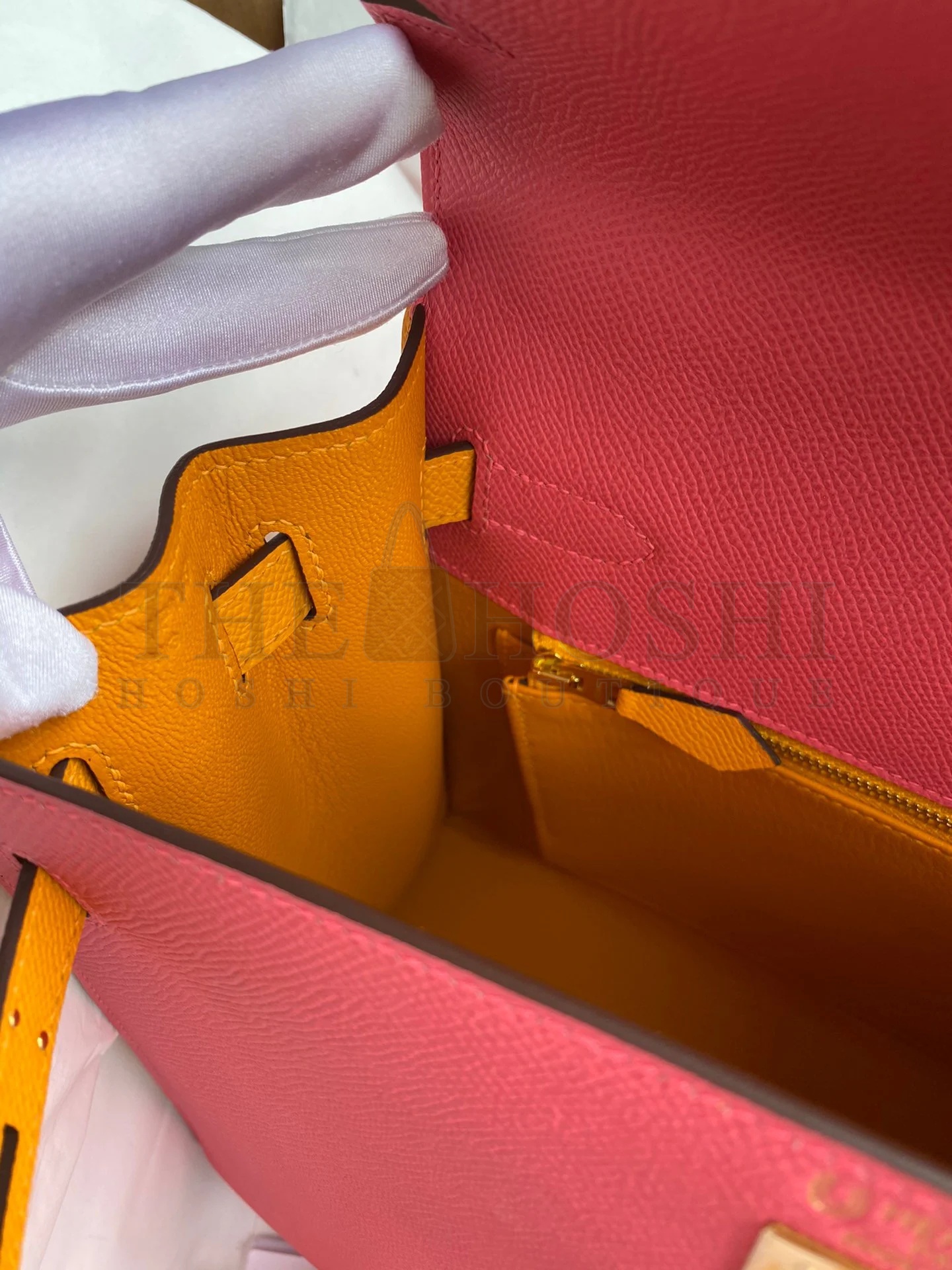 H**me5 Kelly Sellier 28 Bicolor Bag in Rose Lipstick and Yellow Epsom Calfskin Master Quality