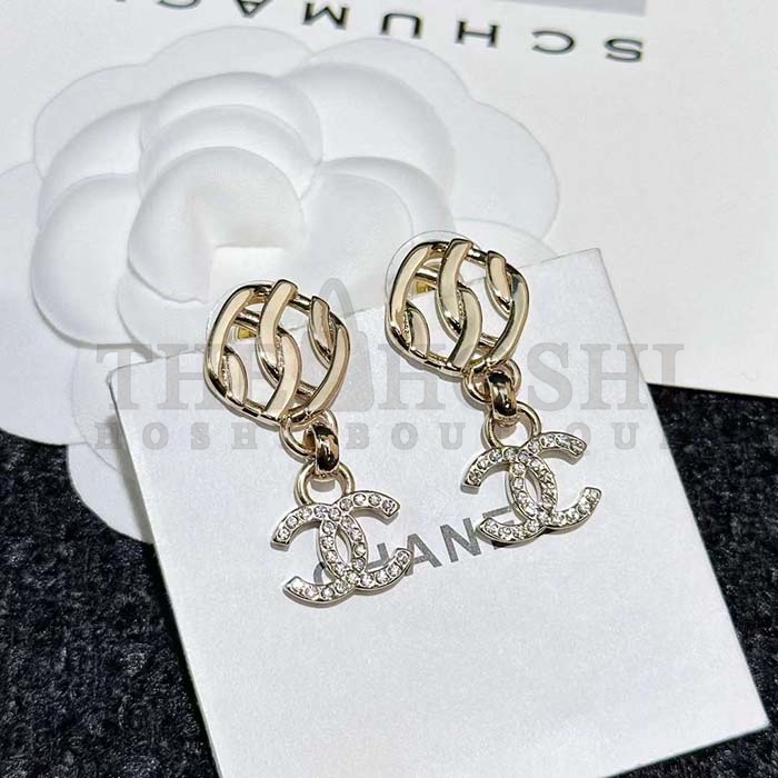 Ch**el Women CC Pendant Earrings Metal Resin Strass Gold White Crystal Master Quality
