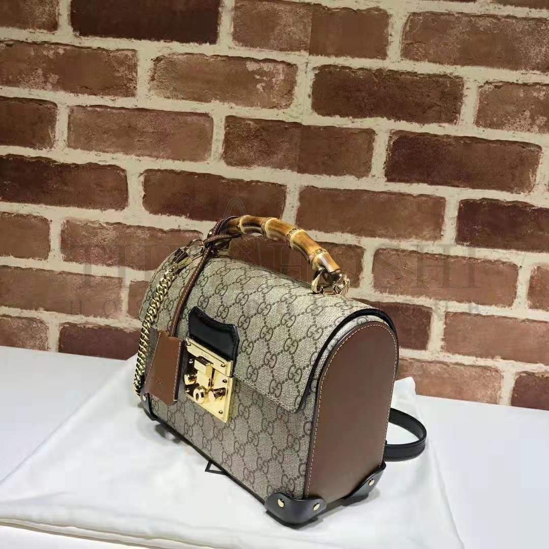 Gvc*1 GG Women Padlock GG Small Bamboo Shoulder Bag in Beige/Ebony GG Svp*me Canvas Master Quality