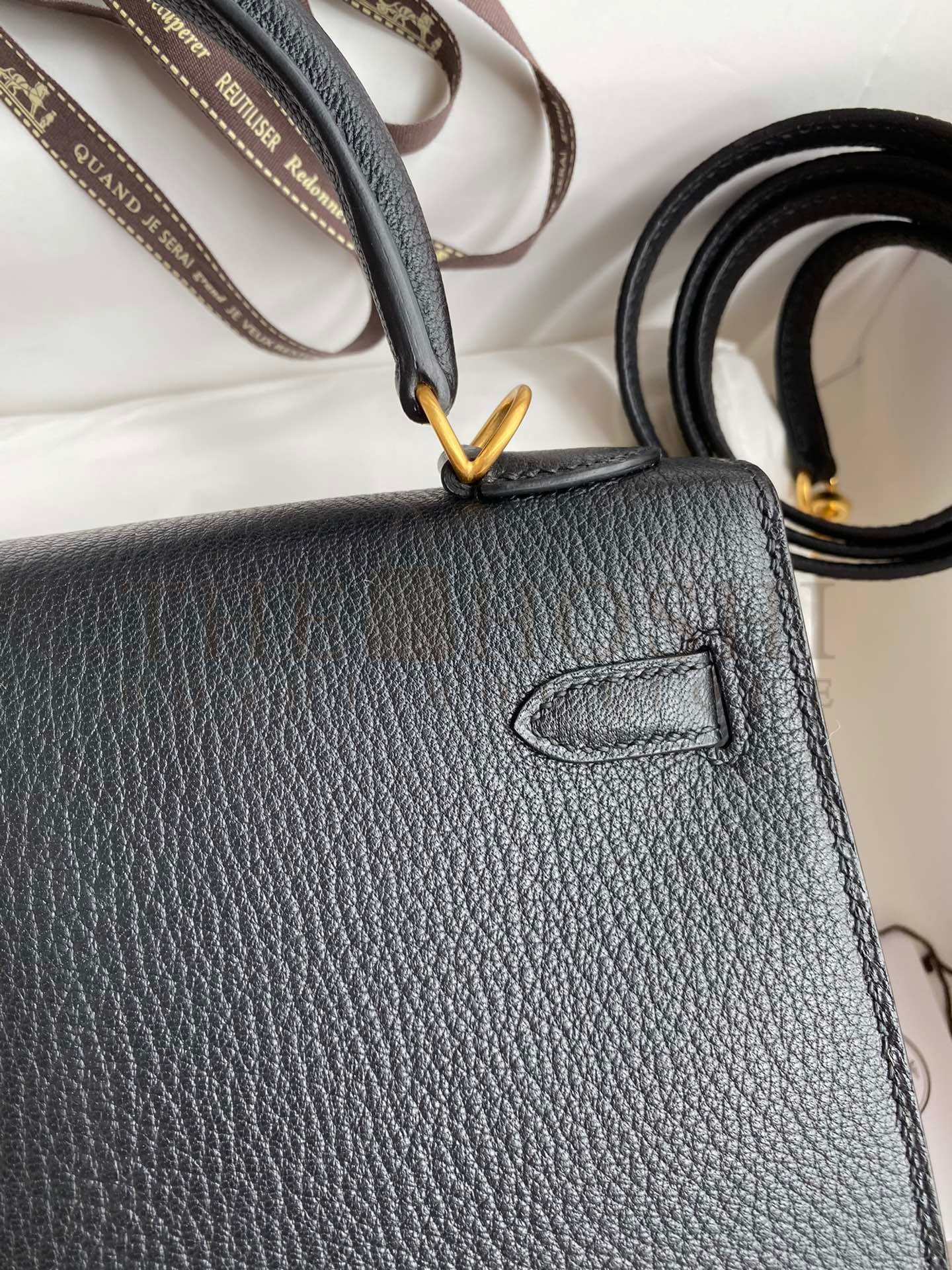 H**me5 Kelly Sellier 25 Handmade Bag In Black Mysore Goatskin Master Quality