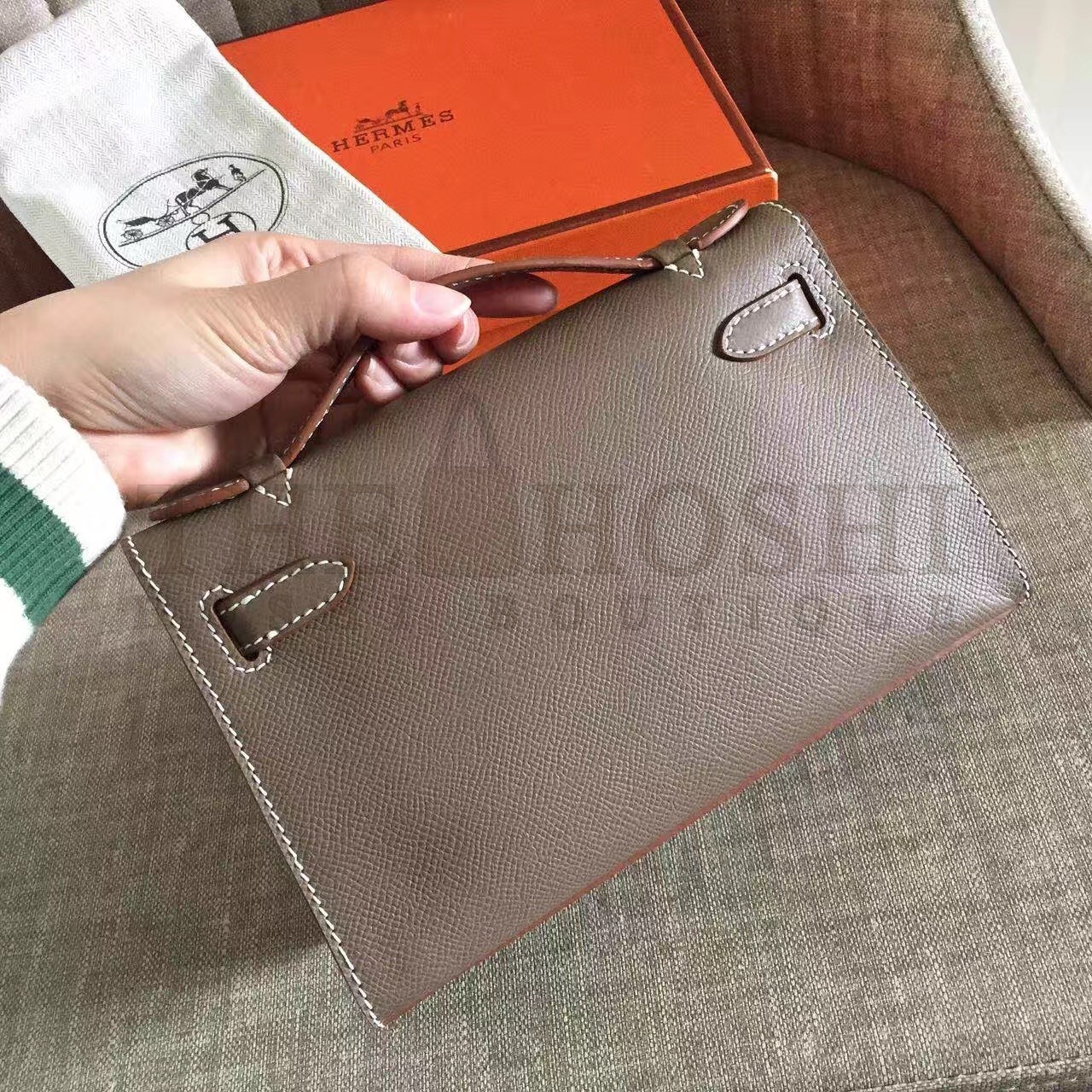 H**me5 Taupe Kelly Pochette Epsom Handmade Bag Master Quality