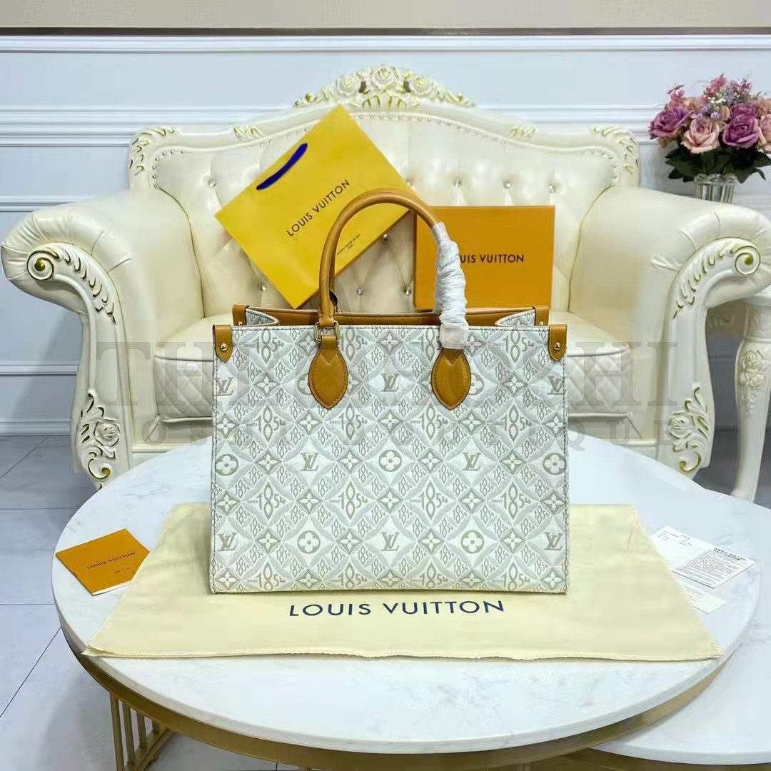 L0vis Vvtt0n LV Women OnTheGo MM Tote Bag Since 1854 Jacquard Cowhide Leather Master Quality
