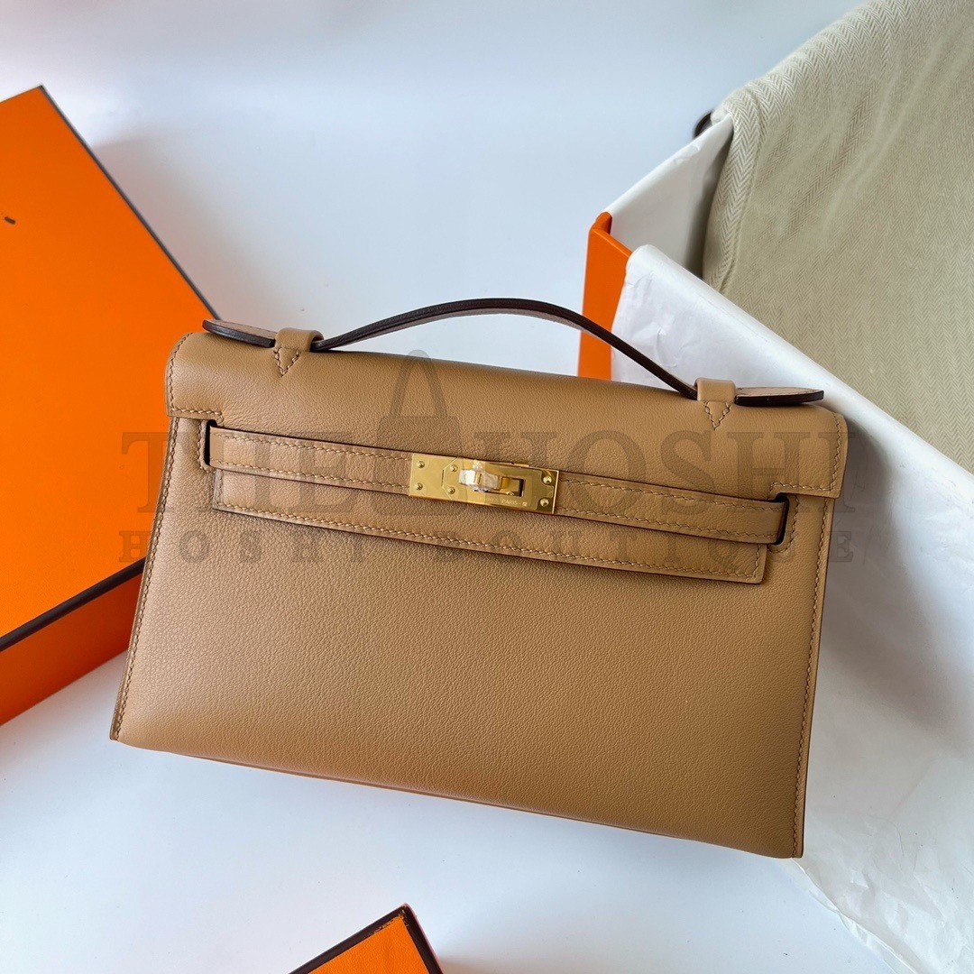 H**me5 Kelly Pochette Handmade Bag In Chai Swift Calfskin Master Quality