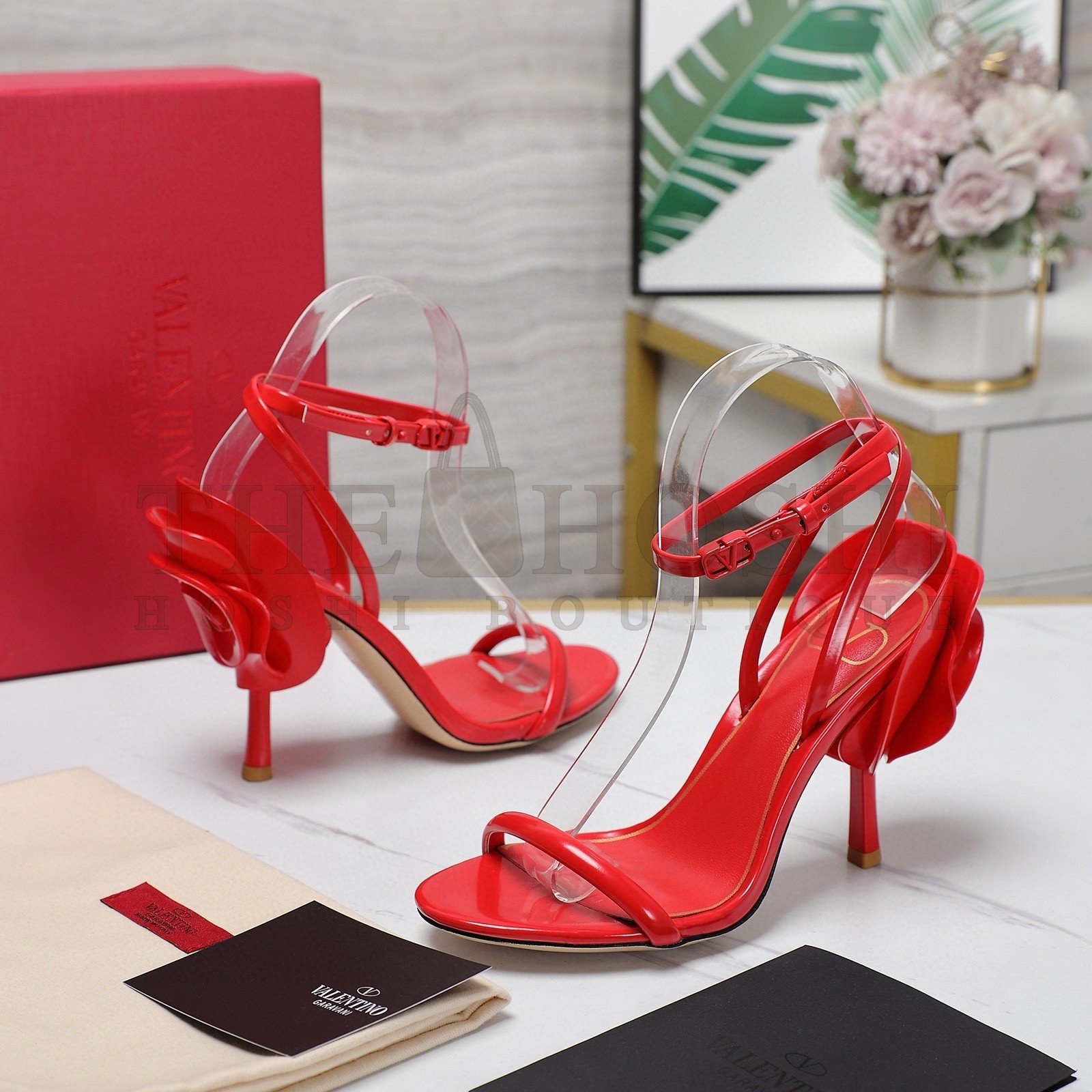Va1e*ntin0 Roserouche Sandals 1959 100mm in Red Calfskin Master Quality