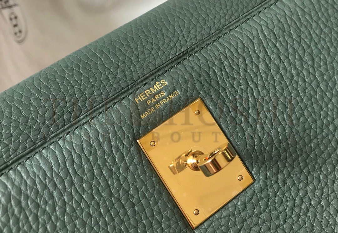 H**me5 Kelly 28cm Retourne Bag in Vert Amande Clemence Leather GHW Master Quality