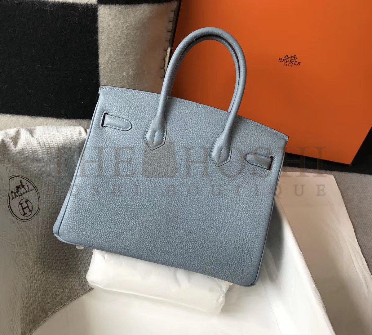 H**me5 Birkin 30cm Bag In Blue Lin Clemence Leather Master Quality