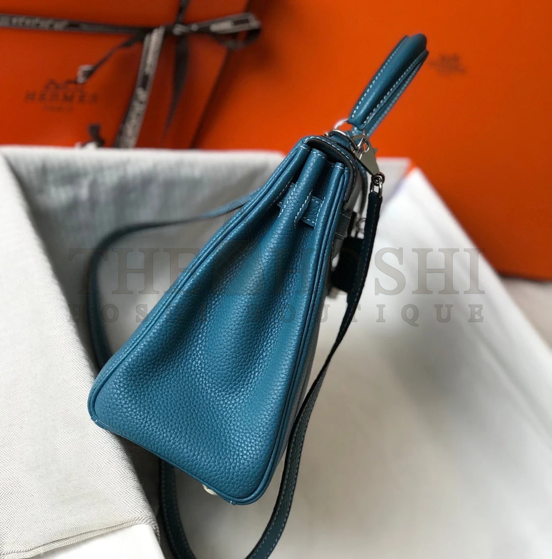 H**me5 Kelly 25cm Retourne Bag in Blue Jean Clemence Leather PHW Master Quality