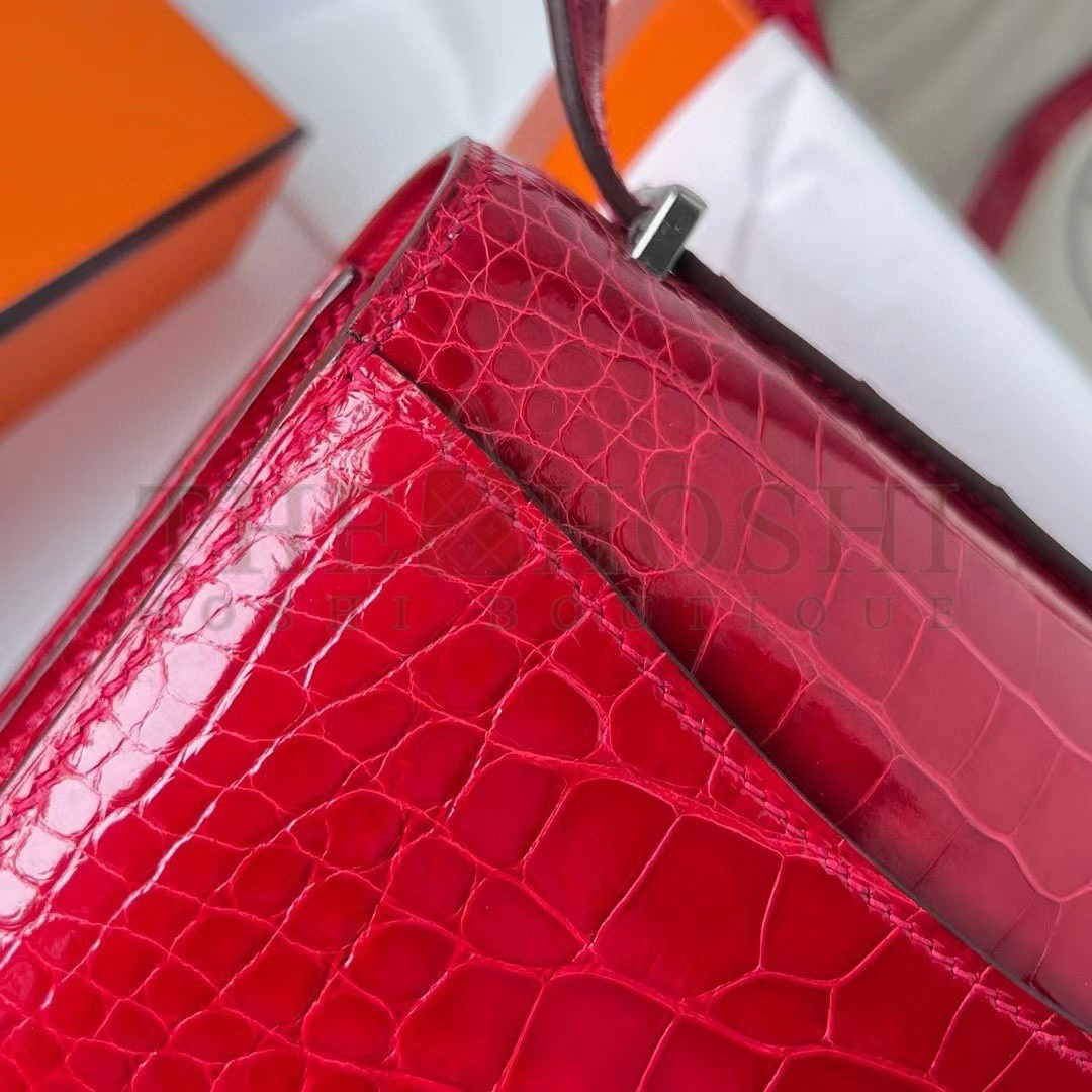 H**me5 Constance 18 Handmade Bag In Red Shiny Alligator Leather Master Quality