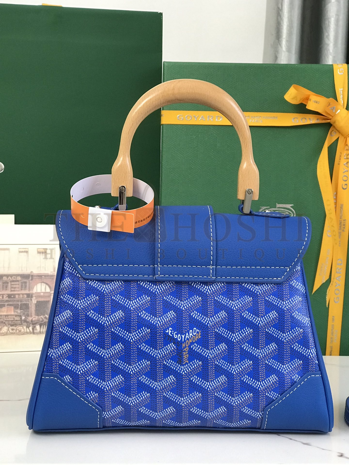 G09ard Mini Saigon Bag Blue Leather Wooden Handle 20x14.5x9cm Master Quality
