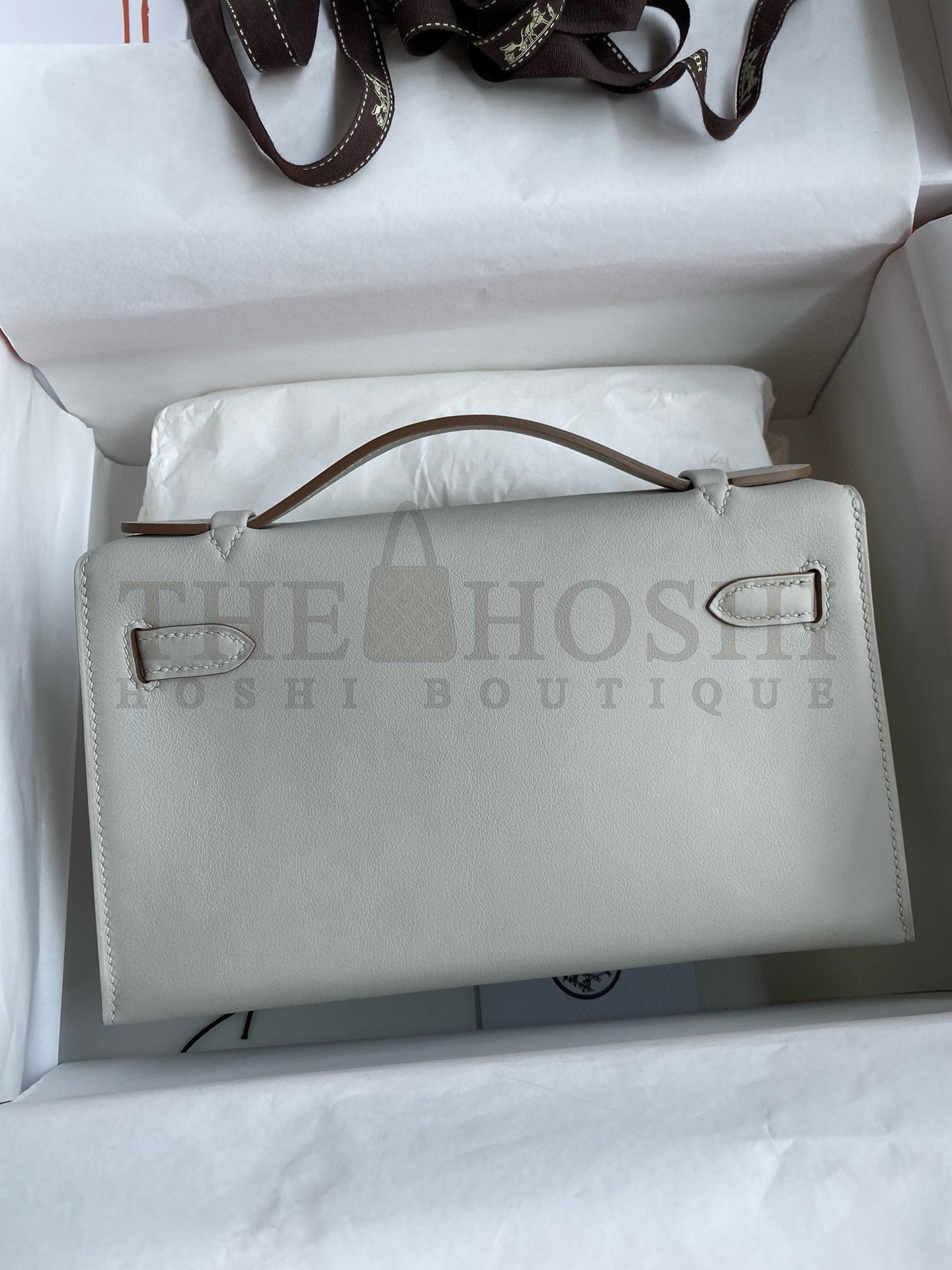 H**me5 Kelly Pochette Handmade Bag In Pearl Grey Swift Calfskin Master Quality