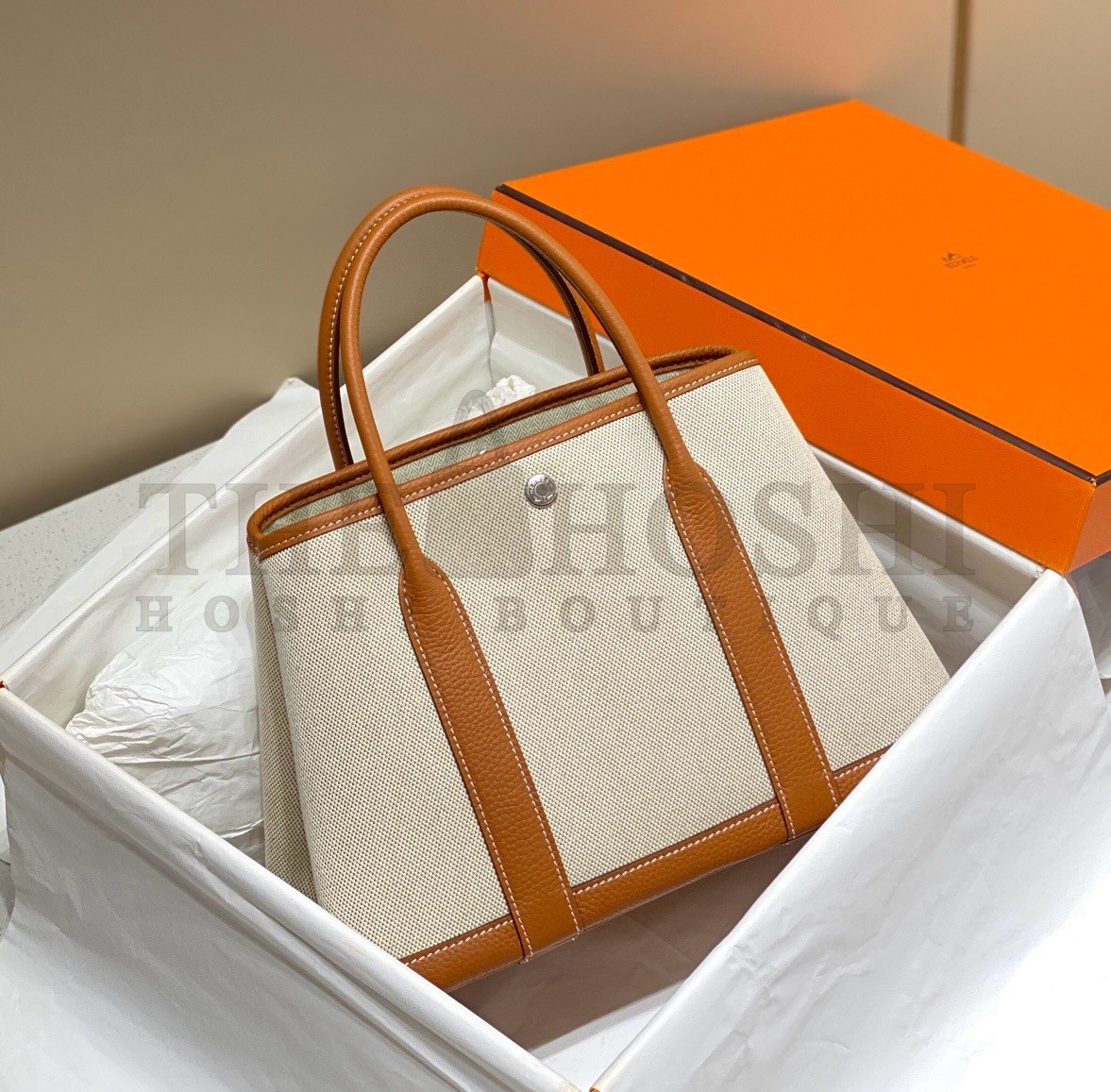 H**me5 Garden Party 30cm Bag in Toile and Gold Leather Master Quality
